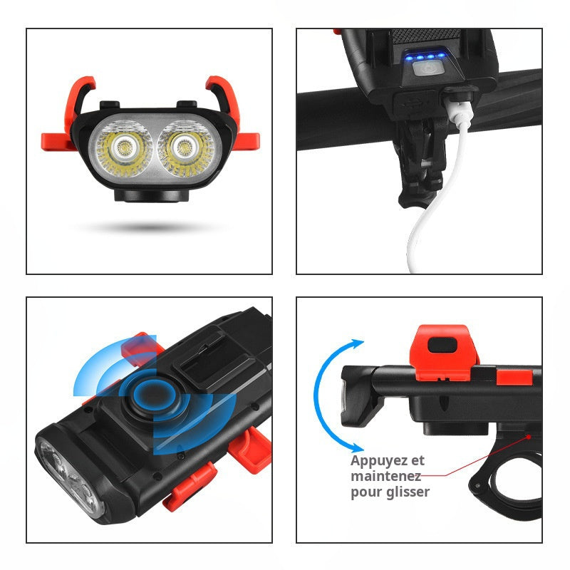 Lumière de vélo  4 en 1 avec support pour téléphone portable, support de phare de vélo