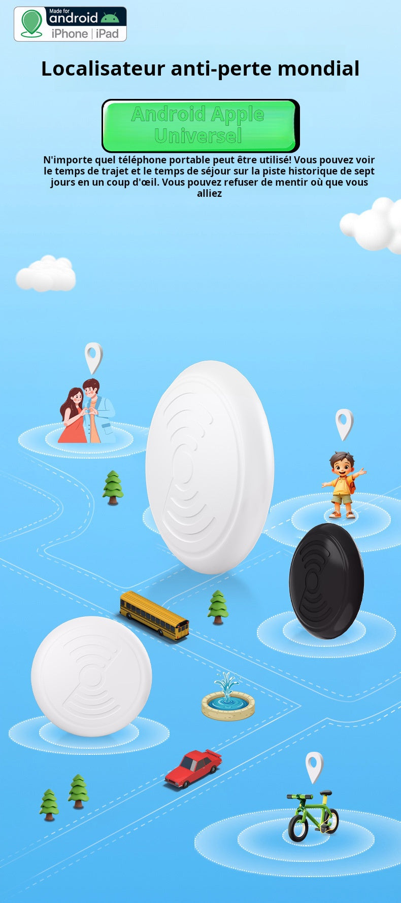 Android HarmonyOS IOS protecteur de trajectoire universel GPS localisateur d'animaux de compagnie, AirTag artefact de suivi