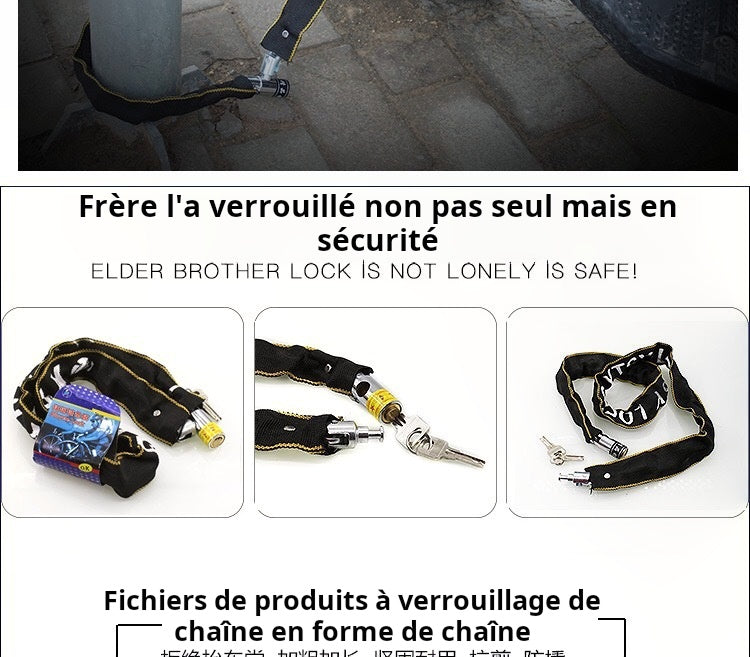 Serrure de vélo, serrure de véhicule électrique, serrure à chaîne antivol, serrure de vélo de montagne, allongée et épaissie, serrure de moto, serrure de porte