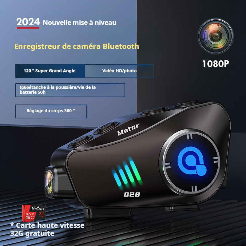 Q28 casque bluetooth caméra de bord HD imperméable  caméra de bord