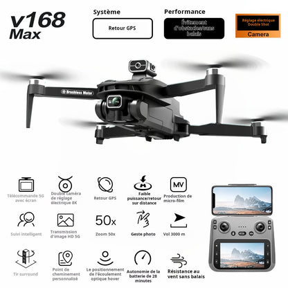 Nouveau produit v168MAX sans brosses GPS avec écran de photographie aérienne en HD, drones pour éviter les obstacles, trafic extérieur et télécommande