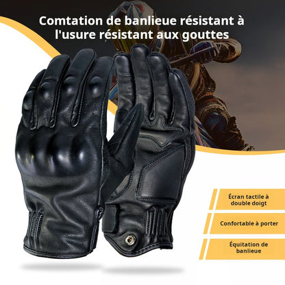 Gants de moto vintage en peau de mouton pour hommes et femmes, pour toutes les saisons, gants de protection sportif de plein air