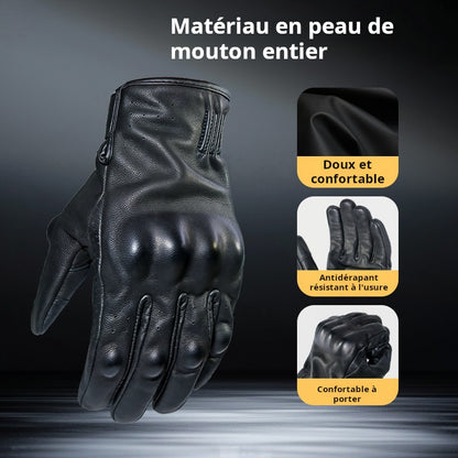 Gants de moto vintage en peau de mouton pour hommes et femmes, pour toutes les saisons, gants de protection sportif de plein air