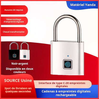 Cadenas empreintes digitales, déverrouillage sans clé, port type C avec charge d'empreintes digitales, serrure électronique, modèle longue durée
