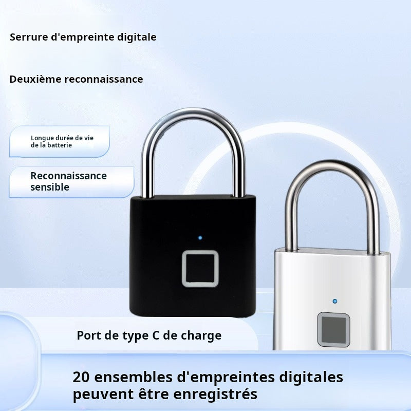 Cadenas empreintes digitales, déverrouillage sans clé, port type C avec charge d'empreintes digitales, serrure électronique, modèle longue durée