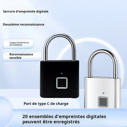Cadenas empreintes digitales, déverrouillage sans clé, port type C avec charge d'empreintes digitales, serrure électronique, modèle longue durée
