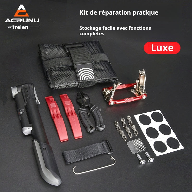 Kit de réparation de vélo ACRUNU, réparation de pneus, pompe, outil combiné pour retirer les clés de VTT