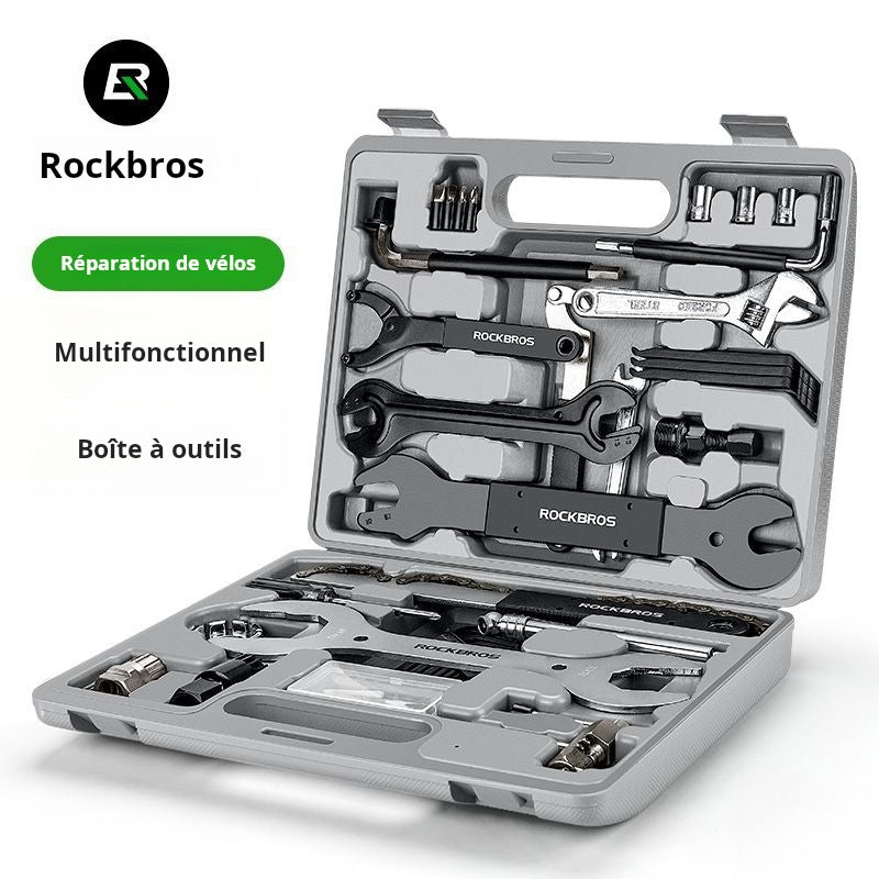 Boîte à outils de réparation de vélos Rock Brothers Clé à molette Ensemble de réparation de pneus Réparation de vélos de route Matériel d’entretien de VTT