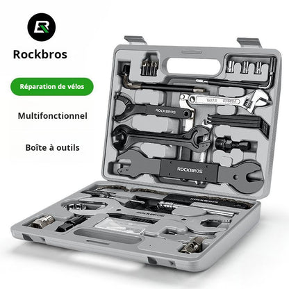 Boîte à outils de réparation de vélos Rock Brothers Clé à molette Ensemble de réparation de pneus Réparation de vélos de route Matériel d’entretien de VTT