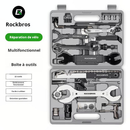 Boîte à outils de réparation de vélos Rock Brothers Clé à molette Ensemble de réparation de pneus Réparation de vélos de route Matériel d’entretien de VTT