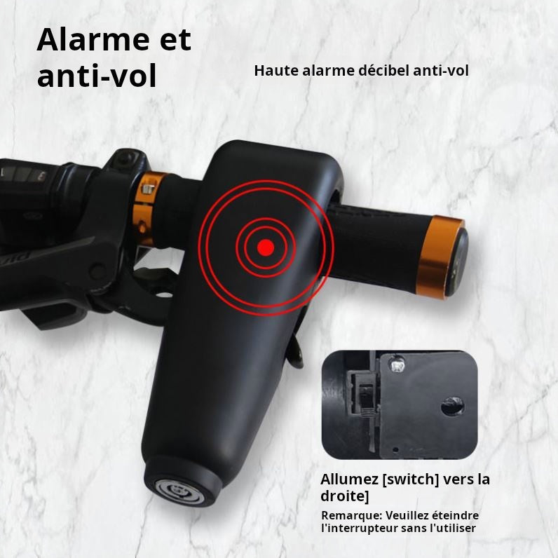 Serrure antivol pour véhicule électrique, serrure moto avec alarme, serrure de guidon, serrure de frein alimentée par batterie, verrou des gaz, serrure pour vélo