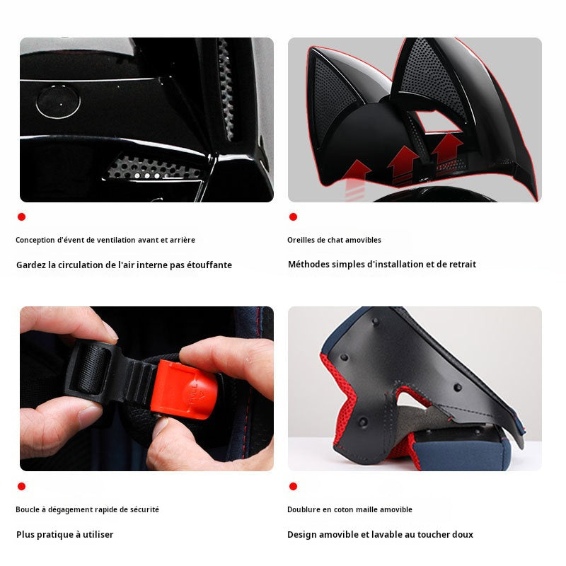 Casque électrique de moto HENJ, oreille de chat féminine, casque intégral peuvent être équipés découteurs Bluetooth