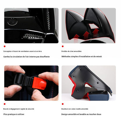 Casque électrique de moto HENJ, oreille de chat féminine, casque intégral peuvent être équipés découteurs Bluetooth