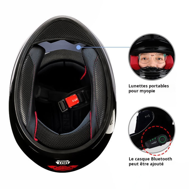 Casque électrique de moto HENJ, oreille de chat féminine, casque intégral peuvent être équipés découteurs Bluetooth