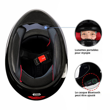 Casque électrique de moto HENJ, oreille de chat féminine, casque intégral peuvent être équipés découteurs Bluetooth