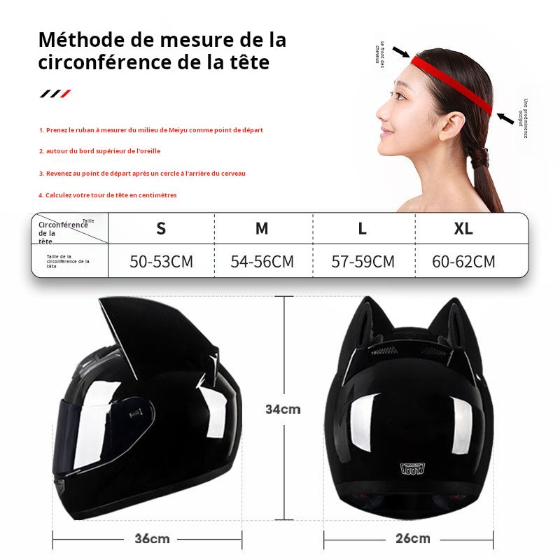 Casque électrique de moto HENJ, oreille de chat féminine, casque intégral peuvent être équipés découteurs Bluetooth
