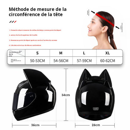 Casque électrique de moto HENJ, oreille de chat féminine, casque intégral peuvent être équipés découteurs Bluetooth